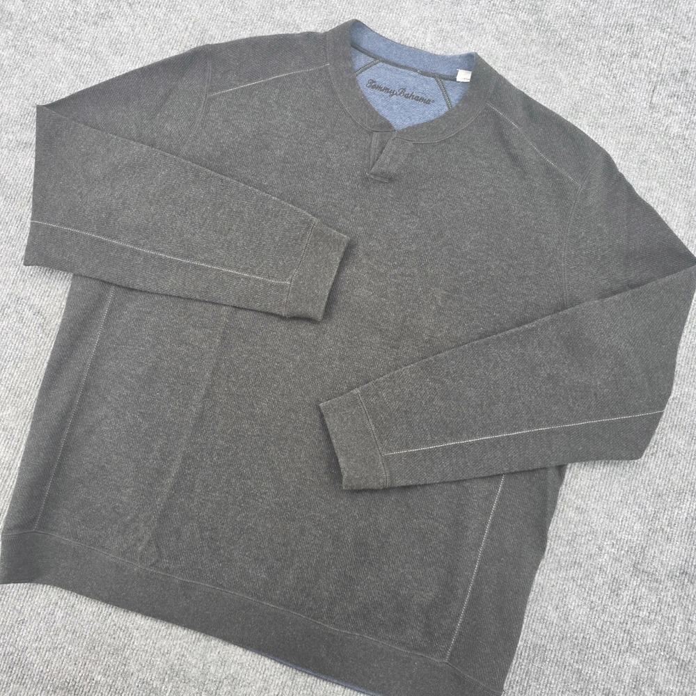 Tommy Bahama Reversible Sweatshirt Mens XL Charcoal Grey Blue Split Pullover